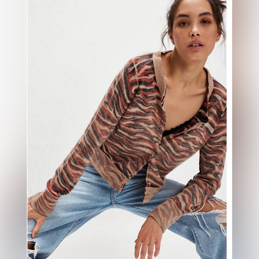 New Free People Nocturnal Patterned Cardi Wool/Cashmere Blend Sweater Sz S